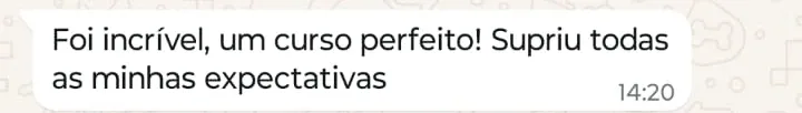 Print de WhatsApp com o depoimento de Carolina Camatti sobre o curso Bioestimuladores de Alta Performance