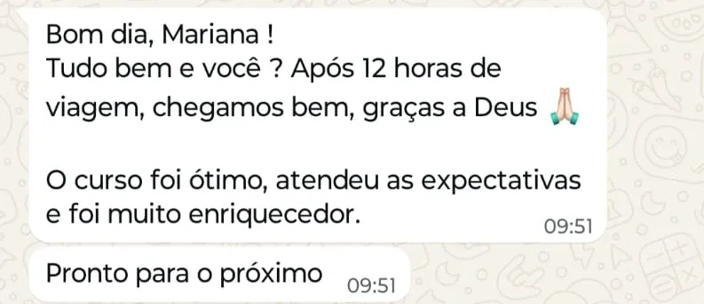Print de WhatsApp com o depoimento de Guilherme Parra sobre o curso Cervicoplastia