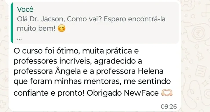 Print de WhatsApp com o depoimento de Jacson Borges sobre o curso Cervicoplastia