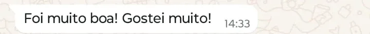 Print de WhatsApp com o depoimento de Karin Krause sobre o curso Cervicoplastia