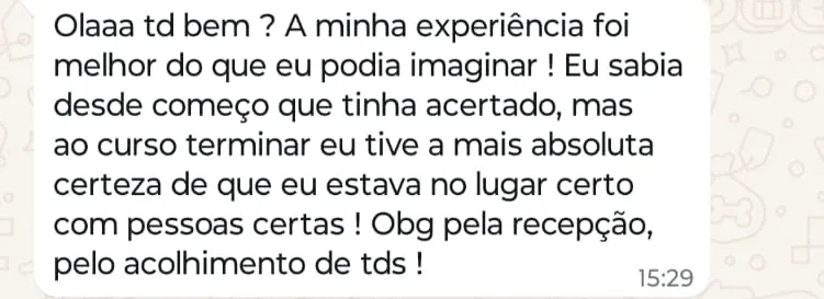 Print de WhatsApp com o depoimento de Vanessa Zanelato sobre o curso Face Lift