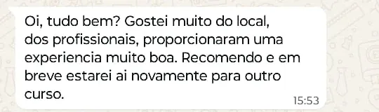 Print de WhatsApp com o depoimento de Marlon sobre o curso Harmonização Íntima e Glútea