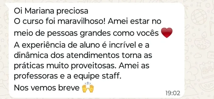 Print de WhatsApp com o depoimento de Girlane sobre o curso Master Laser CO2 Fracionado
