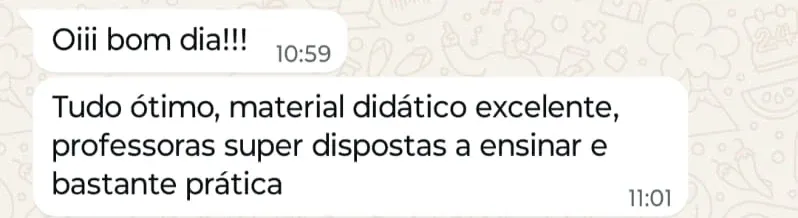 Print de WhatsApp com o depoimento de Helena Luiza sobre o curso Master Laser CO2 Fracionado