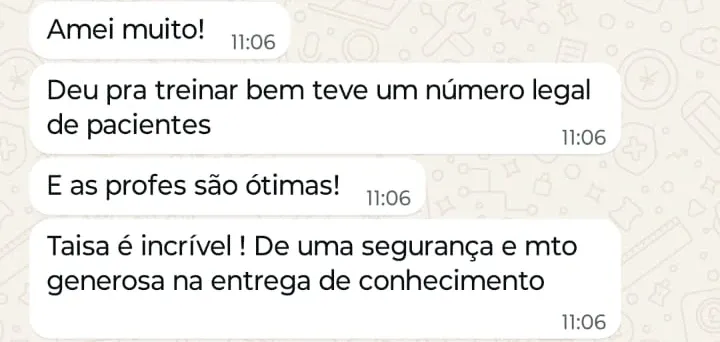 Print de WhatsApp com o depoimento de Tamy sobre o curso Master Laser CO2 Fracionado