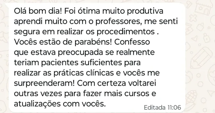 Print de WhatsApp com o depoimento de Daiane Silveira sobre o curso Preenchimento Avançado