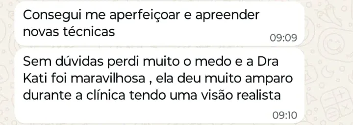 Print de WhatsApp com o depoimento de Gustavo Nunes sobre o curso Preenchimento Avançado