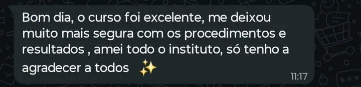 Print de WhatsApp com o depoimento de Laura sobre o curso Preenchimento Avançado