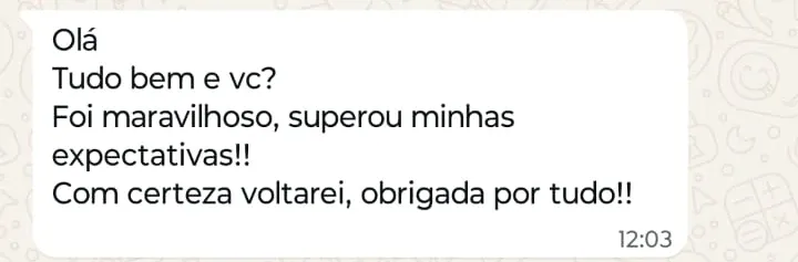 Print de WhatsApp com o depoimento de Rafaela Monteiro sobre o curso Preenchimento Avançado