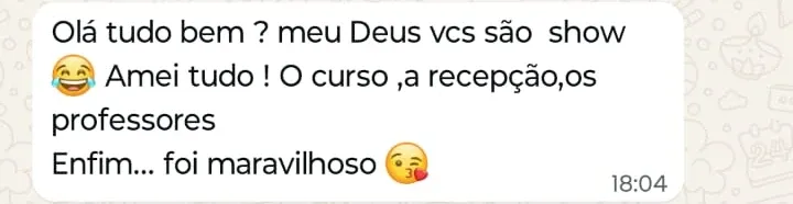 Print de WhatsApp com o depoimento de Symone Caldas sobre o curso Preenchimento Avançado