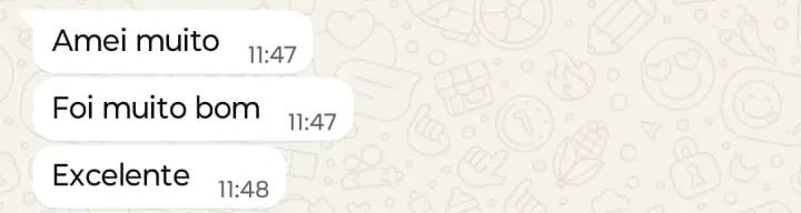 Print de WhatsApp com o depoimento de Thalita Beraldo sobre o curso Preenchimento Avançado