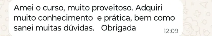 Print de WhatsApp com o depoimento de Vivian de Araujo sobre o curso Preenchimento Avançado