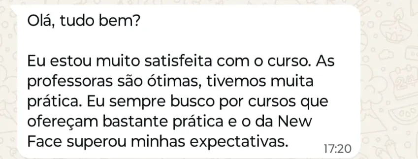 Print de WhatsApp com o depoimento de Aline Xavier sobre o curso Toxina Botulínica
